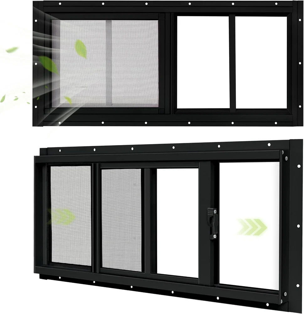 2 Pack Shed Windows, 10″X18″ Sliding Windows, Transom Window W/ Tempered Glass
