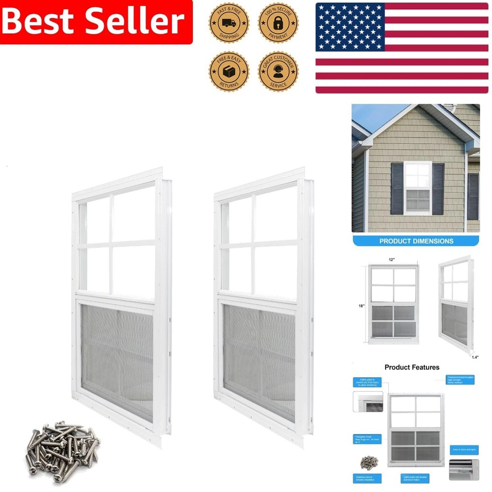 12×18 Shed Window Aluminum Frame Tempered Glass Fiberglass Screen Coop
