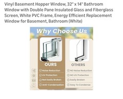 Vinyl Hopper Basement Window, 32″ x 14″ Sliding Bathroom Window with Doubl(S182)