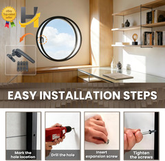 23.6″ Round Rotating Pivot Window Tempered Glass Flush Mount Metal Frame