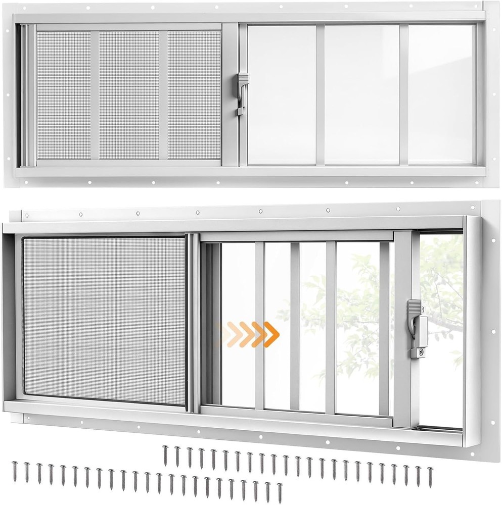 2 Pack Shed Windows, 10″X29″ Sliding Windows with Tempered Glass & Fiberglass Sc