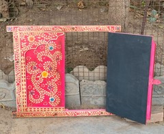 Hand Painted Pink Wooden Window Bone Inlay Designs Indian Floral Wall Decor