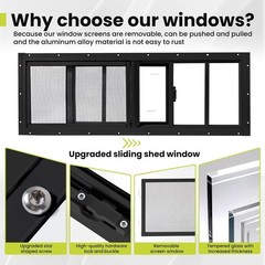 2 Pack Shed Windows 10″x29″ Sliding Windows Transom Window with Tempered Glass