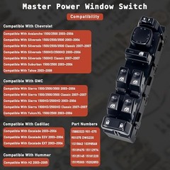 Front Driver Side Master Power Window Switch 15883323 Compatible with Cadillac