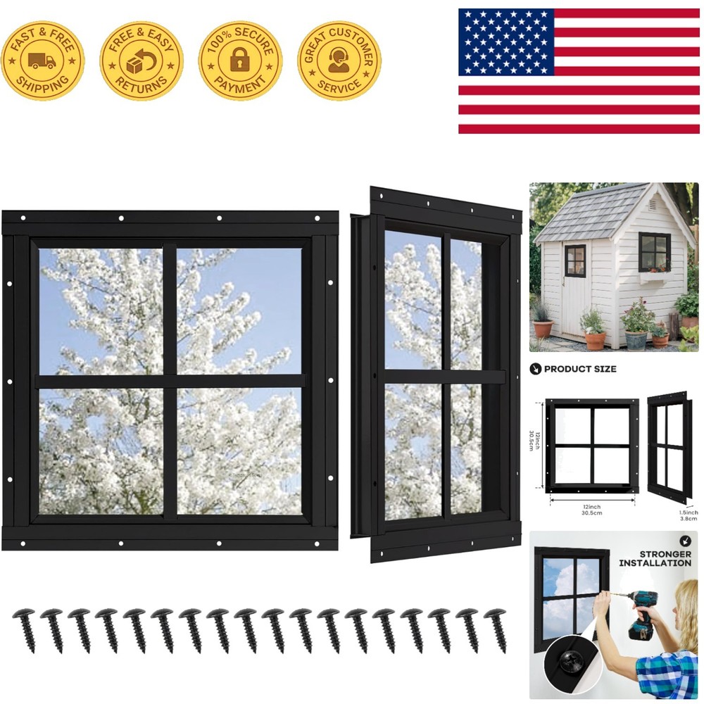 Modern 2 Pack Shed Windows – Tempered Glass, Aluminum, 12×12, Flush Mounted