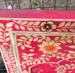 Hand Painted Pink Wooden Window Bone Inlay Designs Indian Floral Wall Decor