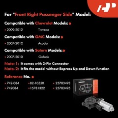 Power Window Lift Motor (2-Pin) Compatible with Chevrolet & GMC & Buick &