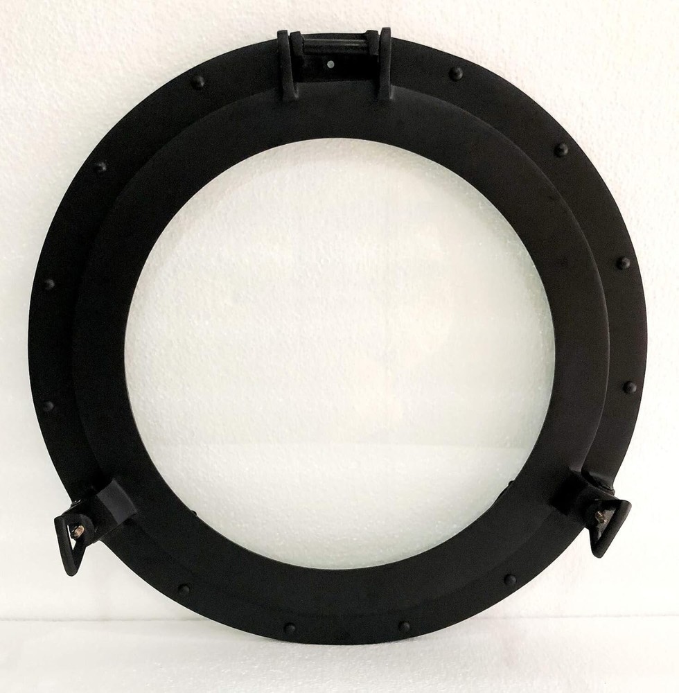 Vintage Aluminum Porthole Glass Frame Window Black Finish Cabin Porthole ~Window