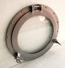 12″ Antique Silver Canal Boat Porthole-Window Ship Round Glass Wall Decor