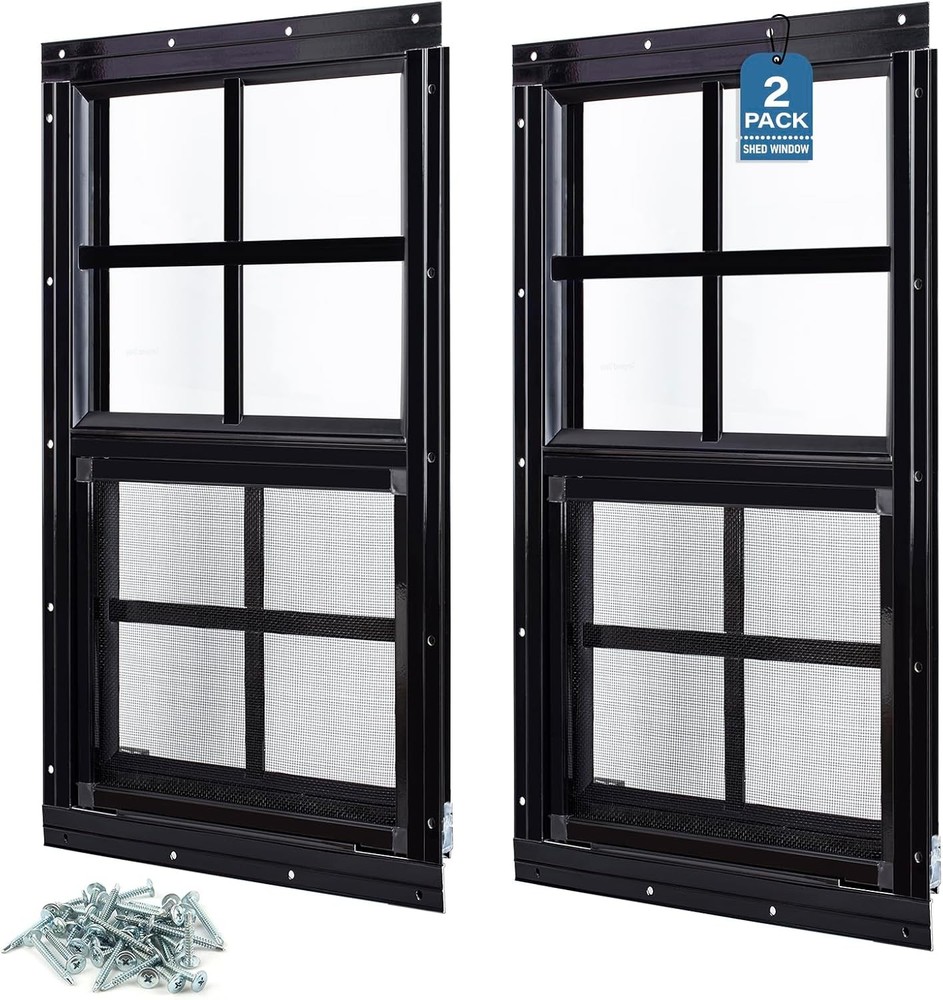 Shed Windows 2 Pack 18″x36″ Flush Mount Household Windows with Tempered Glass
