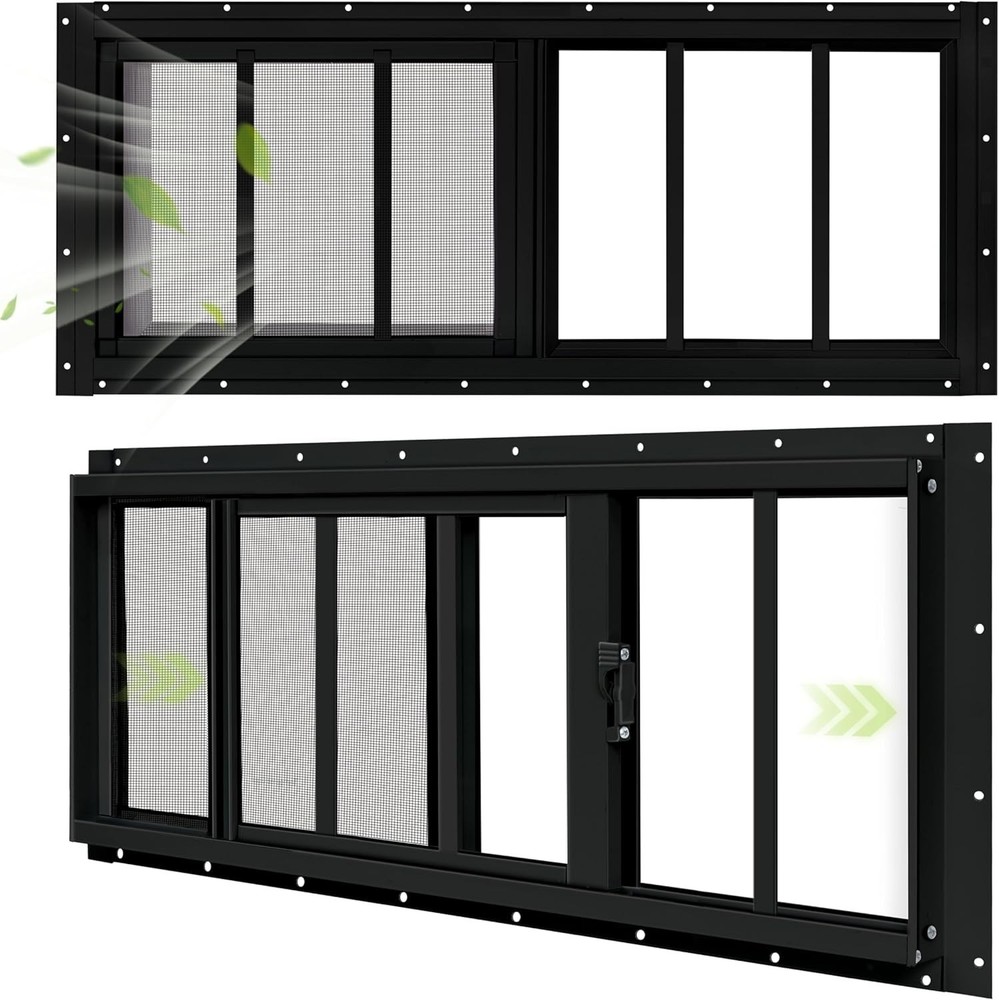 2 Pack Shed Windows, 12″x 29″ Black Sliding Window Suitable for Chicken Coop, sh