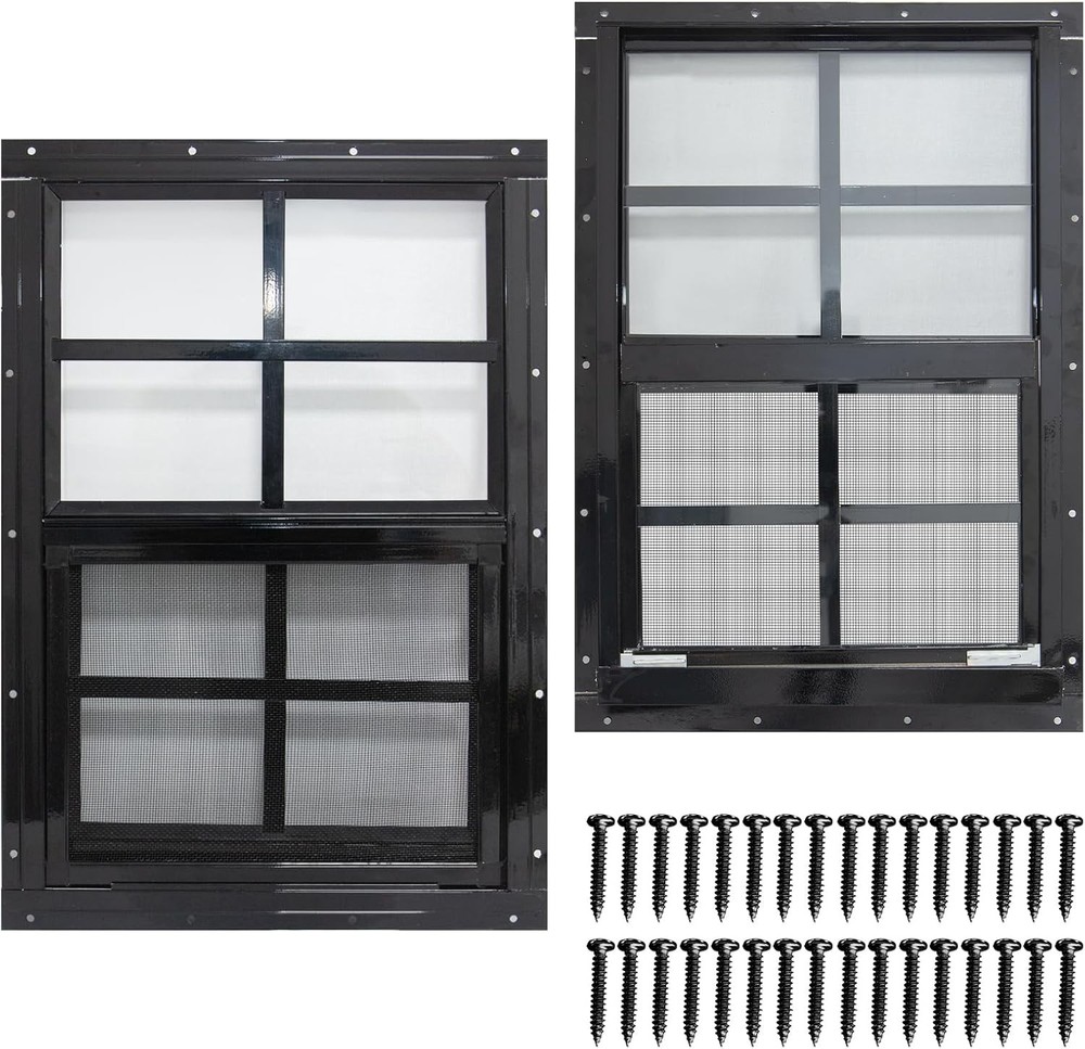 2 Pack Shed Windows W/ Black Frame 24 x 36 Flush Mount Small Window W/ Tempered