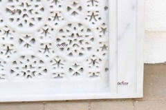 Handcarved 48″ Tall Arched Marble Panel, Moghul Style Marble Wall Panel