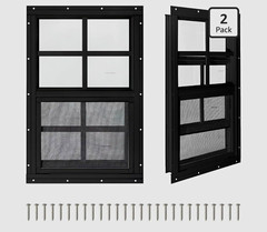 12×18 Black Aluminum Sliding Shed Windows, Tempered Glass Screen Screws 2PK