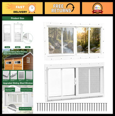 2 Pack 8″x16″ Sliding Windows with Tempered Glass & Removable Screen for Shed, C