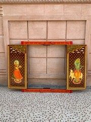 Radha Krishna Hand Painted Wooden Window Religious Hindu Deity Wall Decor Frame