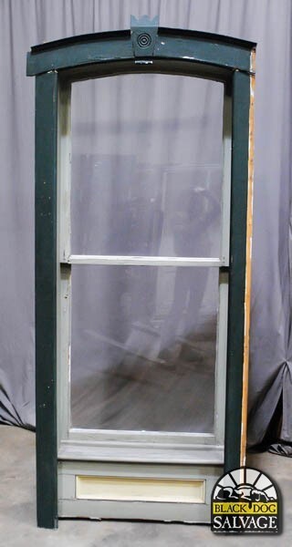Salvaged Window, 97″H x 40.5″W, Reclaimed Victorian Storefront, Arched