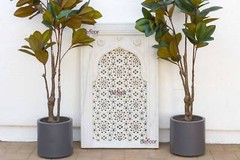 Handcarved 48″ Tall Arched Marble Panel, Moghul Style Marble Wall Panel