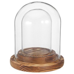 2 Sets Glass Dome Cover with Wood Base Crystal Clear Decorative Display Dome
