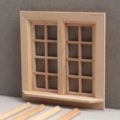 2 Set of Miniature Wooden Blank Window Models Durable Khaki Mini House Decor