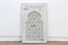 Handcarved 48″ Tall Arched Marble Panel, Moghul Style Marble Wall Panel