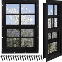 2 Pack, Chicken Coop Windows 14″ x 21″ with Tempered Glass and Fiberglass Screen