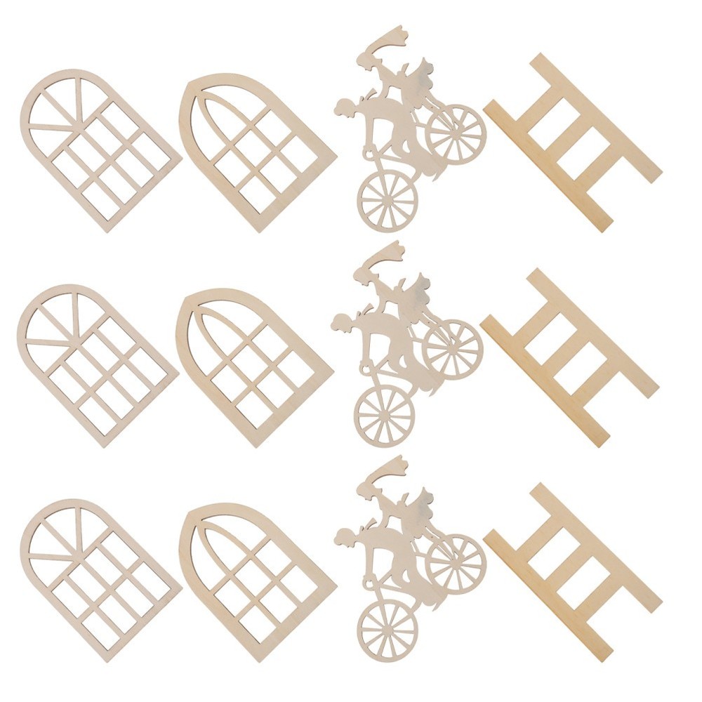 16Pcs Small Wooden Dollhouse Window Frames for Crafts Beige Durable Accessories
