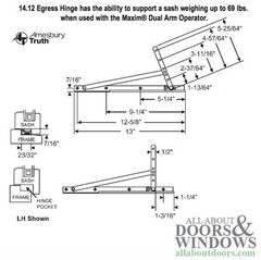 Truth 14.12.00 Egress Casement Hinge kit, 13″ Track w/ Snap Ring, Pairs, E-Ga