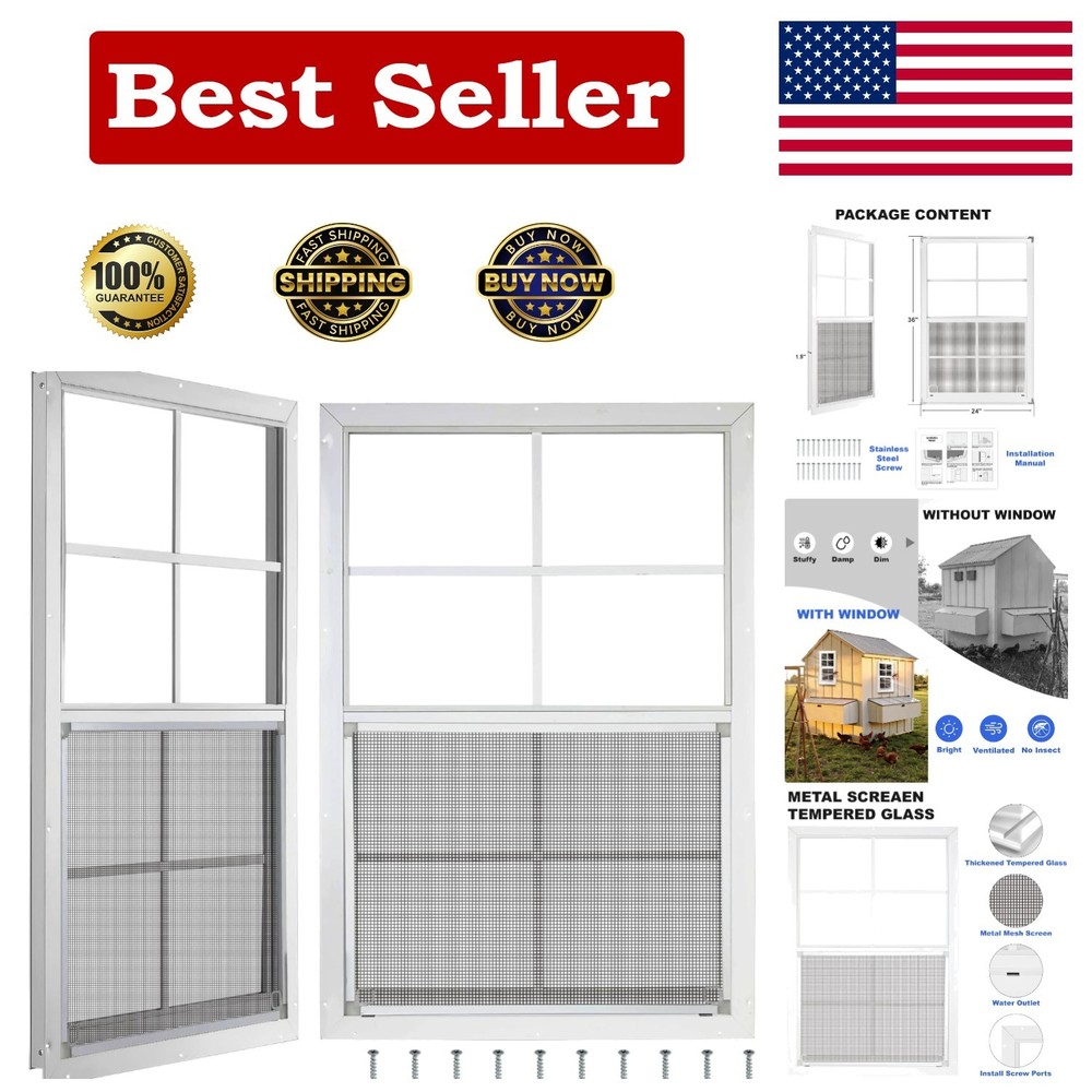 Weather Resistant 24″ x 36″ Shed Windows Set with Tempered Glass & Metal Frame