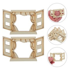 6Pcs Mini Wooden Window Frames Khaki Paintable Wood Craft Decor for Dollhouse