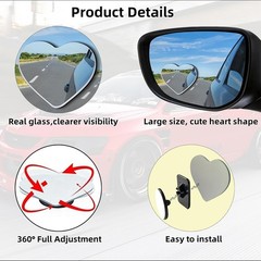 Heart Shaped Blind Spot Mirrors 2 Pack, Large Wide Angle Convex Mirror for Car S