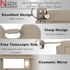 Driver Left Side Sun Visor Replacement Fits for Beige(Driver Side with Light)