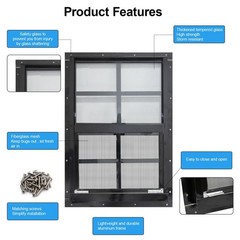 2 Pack 12×18 Shed Windows with Black Frame, Tempered Glass & Screen for Coop, Ga