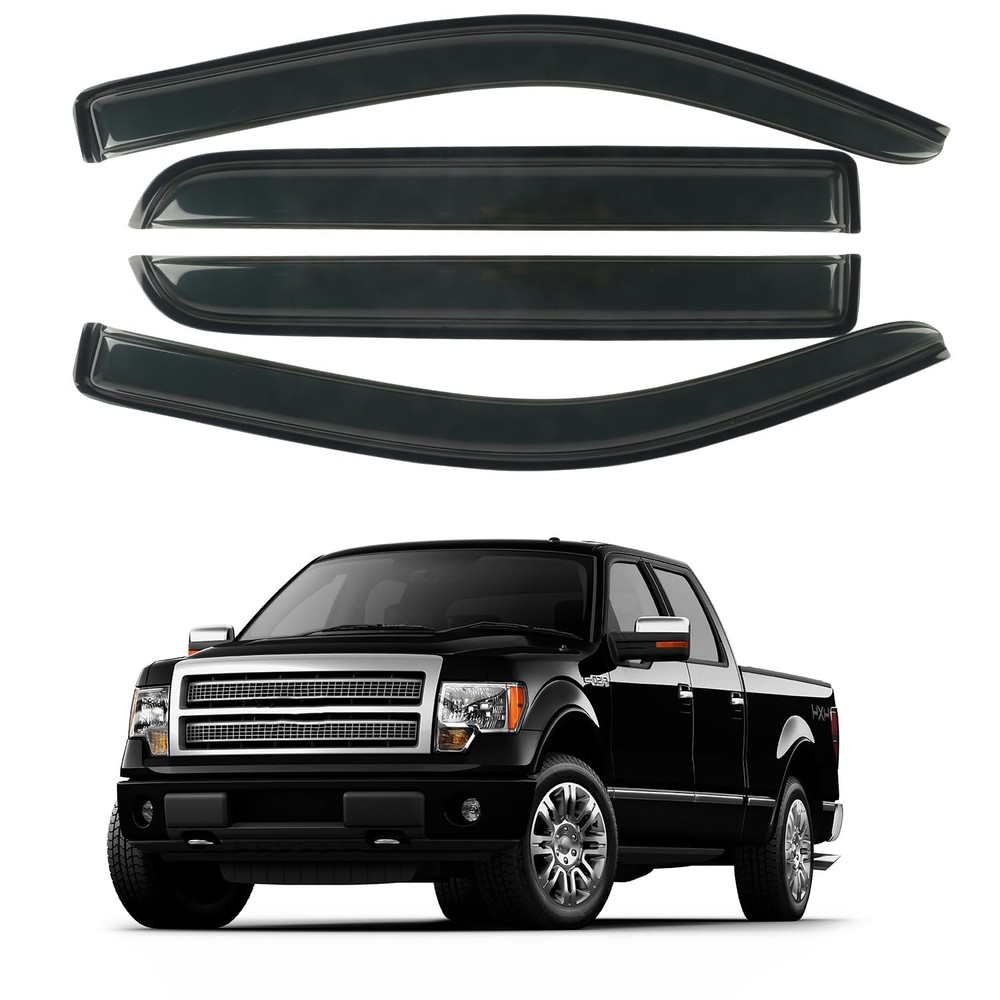 Rain Guards Window Visors Fit for 2009-2014 Ford F150 SuperCrew Cab Truck, Ou…