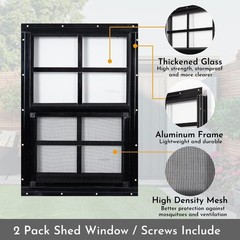 2 Pack Shed Windows 14” x 21” Household Windows W/ Tempered Glass & Fiberglass