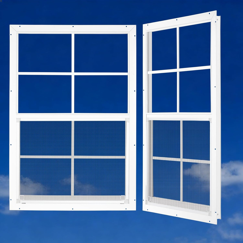 Large 24″x36″ Shed Windows 2-Pack with Tempered Glass & Metal Screen