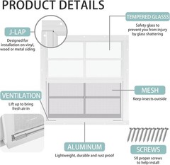 2 Pack 16” x 16” White Shed Windows with Tempered Glass