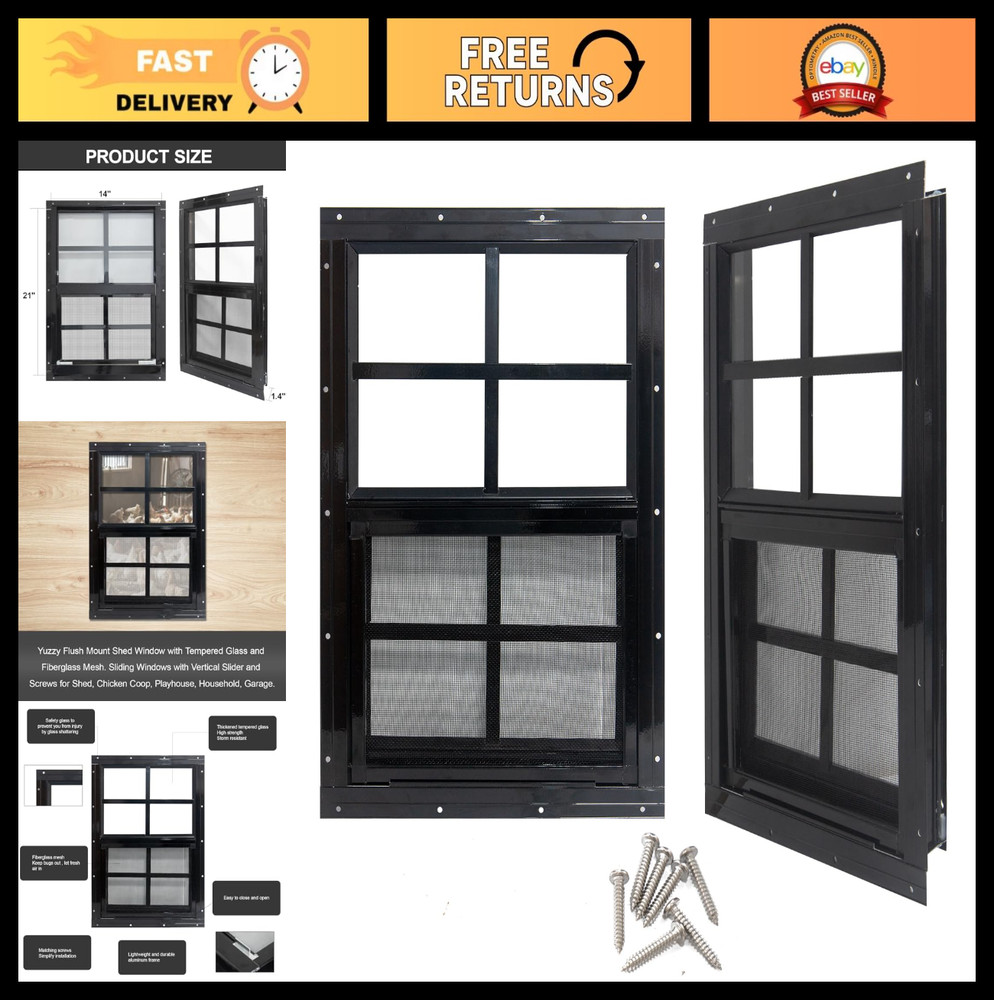 14″ x 21″ Shed Windows with Tempered Glass & Fiberglass Screen – 2 Pack for Shed