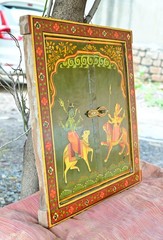 Antique Hand Painted Hindu Deities Durga & Shiva Old Rajasthani Wooden Window