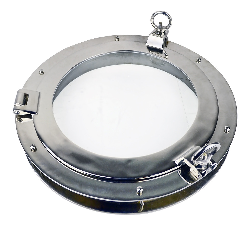 20”D Nickel Finish Solid Brass Porthole Window 2” Flange Wall Door Inside Inner