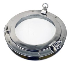 20”D Nickel Finish Solid Brass Porthole Window 2” Flange Wall Door Inside Inner