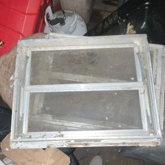 Two White Metal Awning Window, Paintable, Clear Glass, 15 x 12 in, Basement