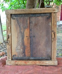 Antique Hand Painted Hindu Deities Durga & Shiva Old Rajasthani Wooden Window
