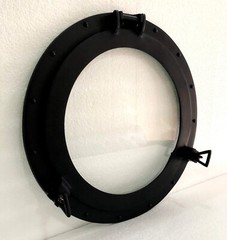 12″ Antique Black Canal Boat Porthole-Window Ship Round Glass Wall Decor
