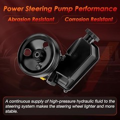 Power Steering Pump, with Pulley and Reservoir, Compatible with 2005 2006 2007