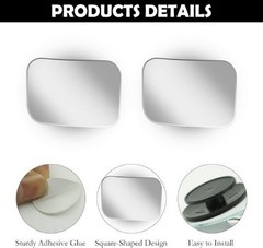 2Pcs Square Blind Spot Mirrors, 360-Degree Adjustable Wide Angle Convex Rearview