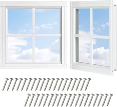 10″x18″ 2 Pack Shed Transom Windows, White Fixed Window with Tempered Glass,