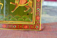 Antique Hand Painted Hindu Deities Durga & Shiva Old Rajasthani Wooden Window