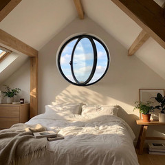 23.6IN Rotating round Window, 360° Porthole Window Tempered Glass,Casement Windo
