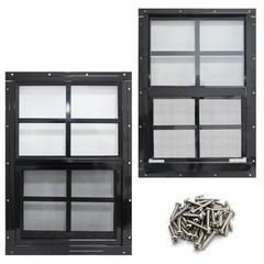 2 Pack 12×18 Shed Windows with Black Frame, Tempered Glass & Screen for Coop, Ga